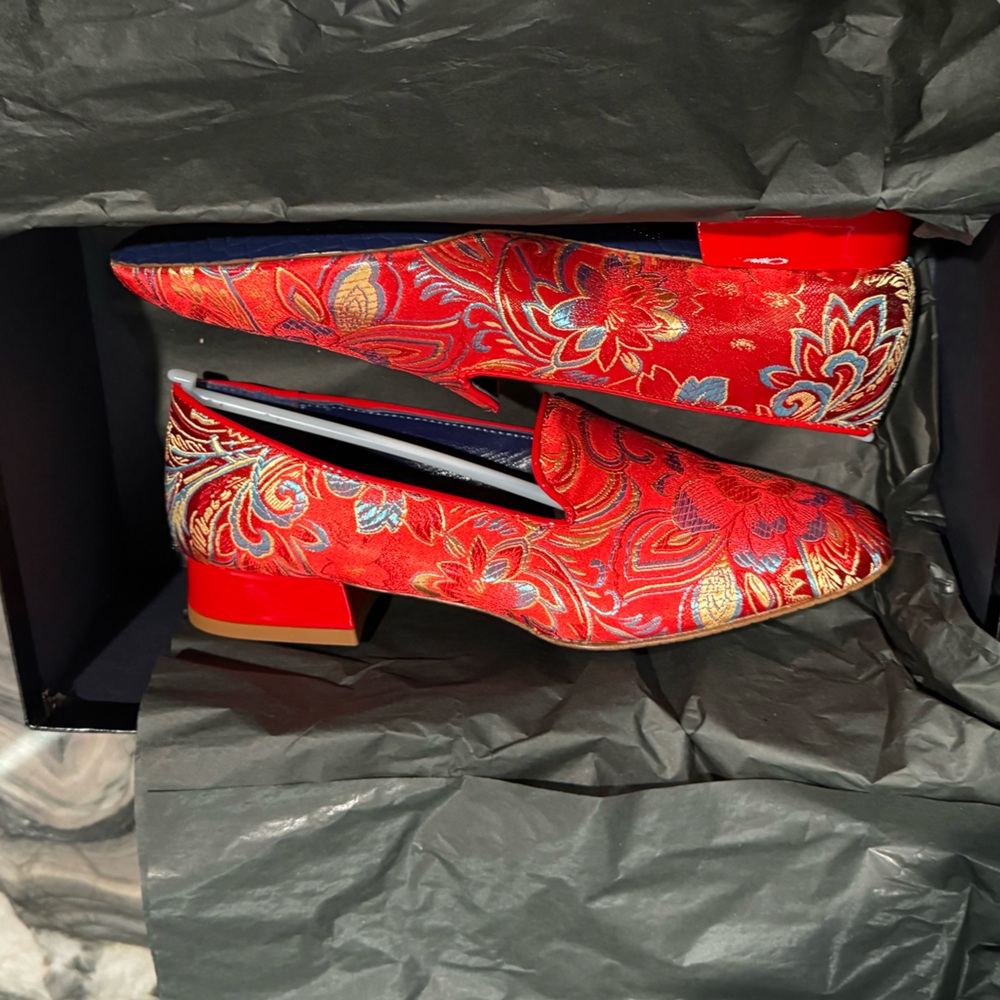 Valentina Rangoni NIB Embroidered LUXE Satin Slippers Amalfi Loafers 6B Flats - Picture 7 of 11